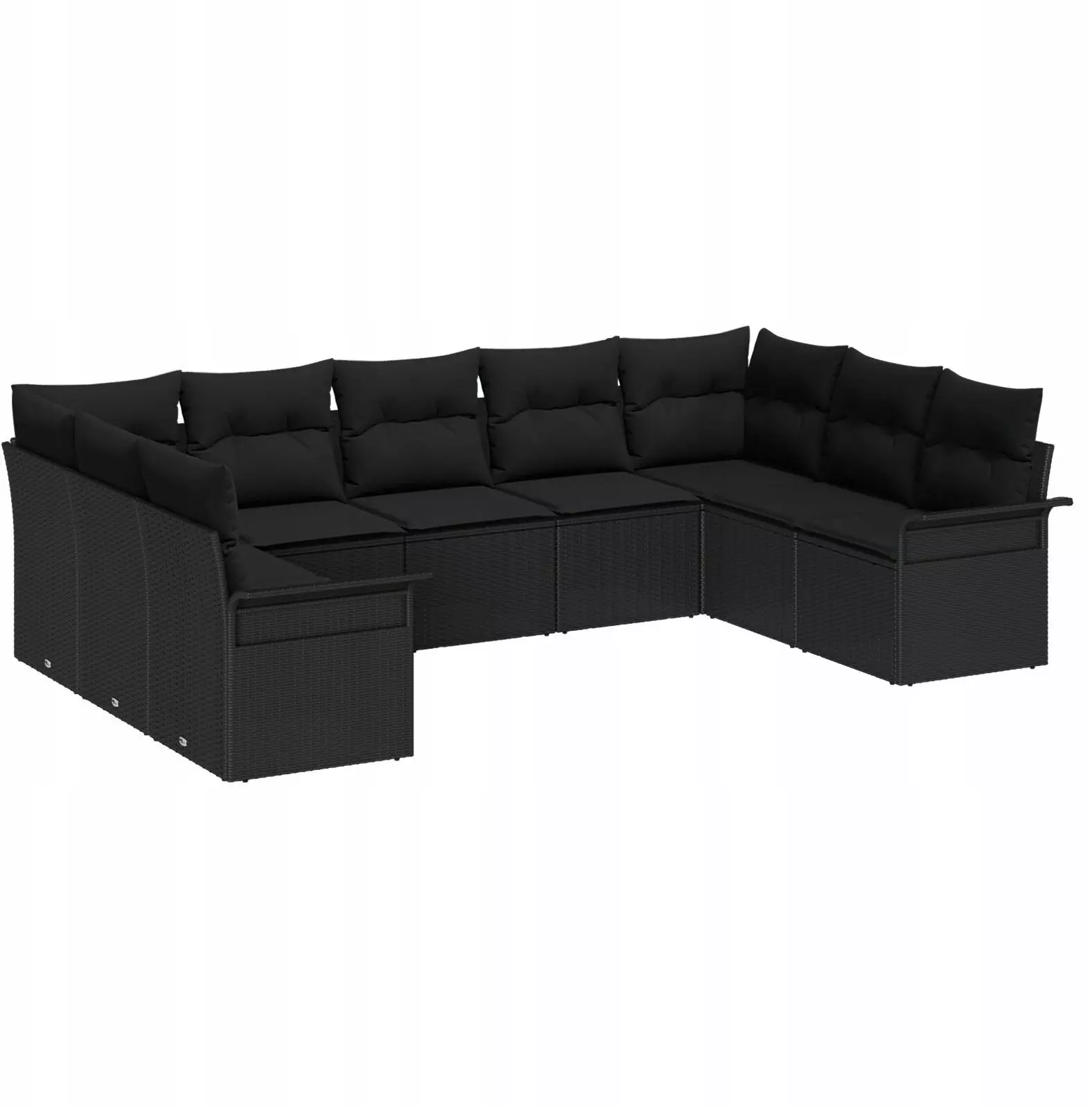 Zestaw 9-elementowy sof ogrodowych z poduszkami czarny polirattan, Sofa ogrodowa 2-osobowa z miejscem do przechowywania i poduszkami czarna polirattan