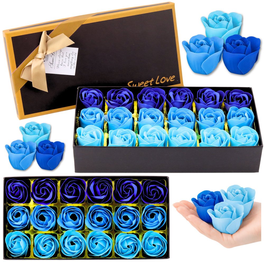 Flower Box Wieczne Pachnące Róże Kwiaty w Pudełku Niebieskie 18 szt.