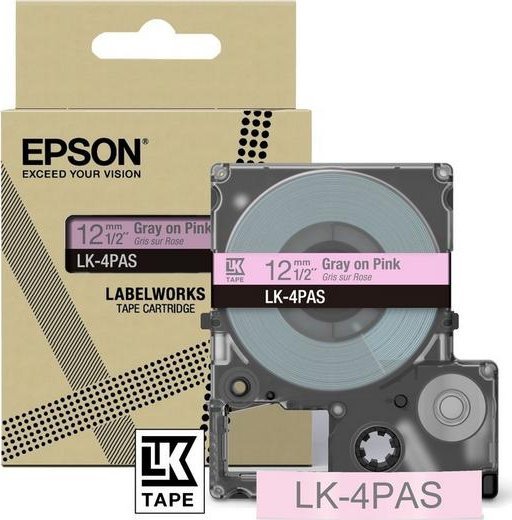 Epson LabelWorks LK-4PAS - Soft Pink/Gray - Rolle (1,2 cm) 1 Kassette(n) Band - fur LabelWorks LW-C410, LW-C610