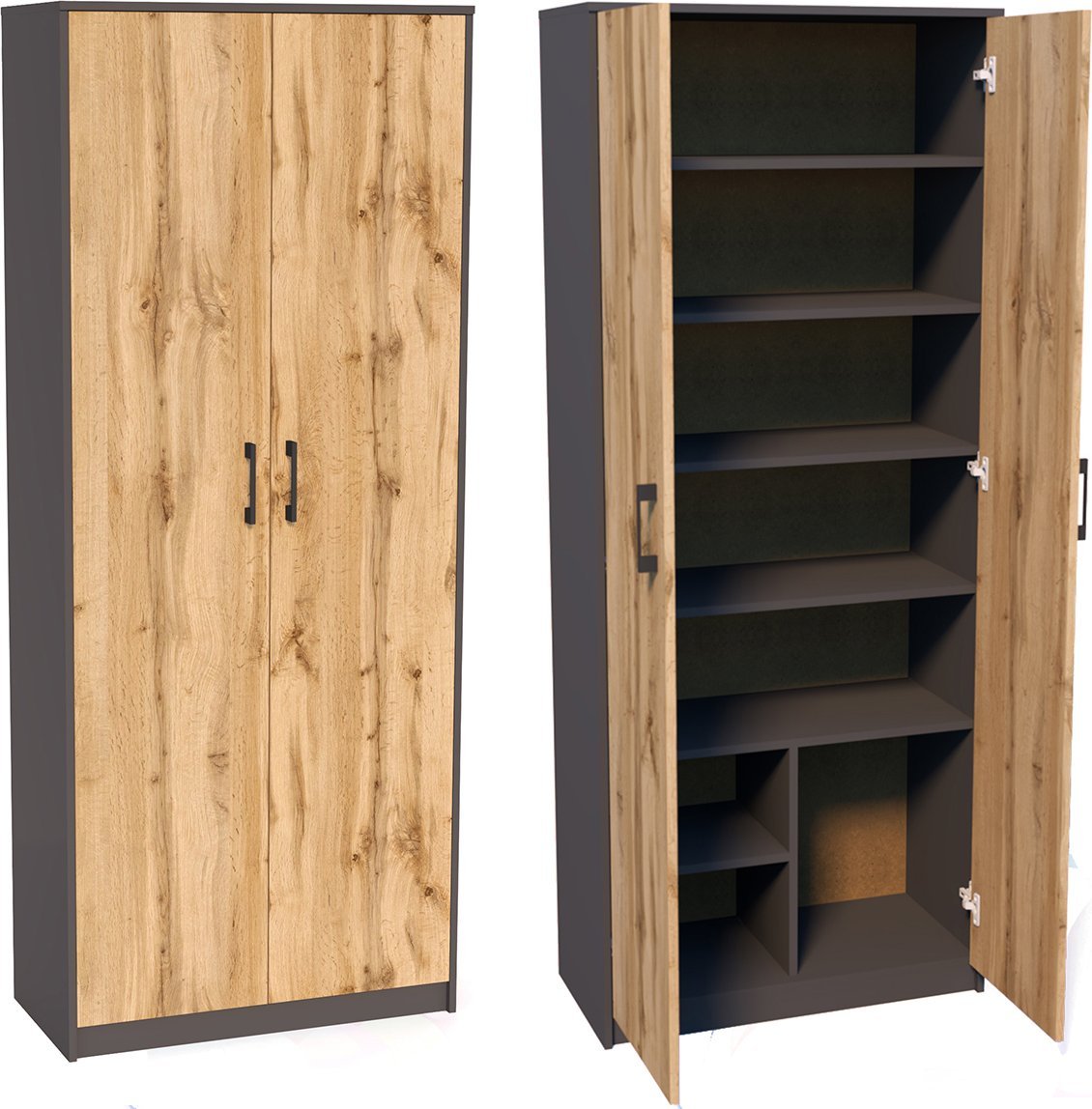 Meble-Bestseller Regał Zamknięty R004 Grafit-Wotan 180x74x35 cm