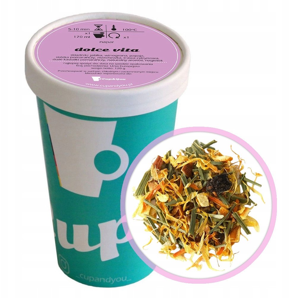 Sypana herbata owocowa DOLCE VITA jabłka winogrona papaja 120g premium - herbata liściasta sypana mieszanka napar susz
