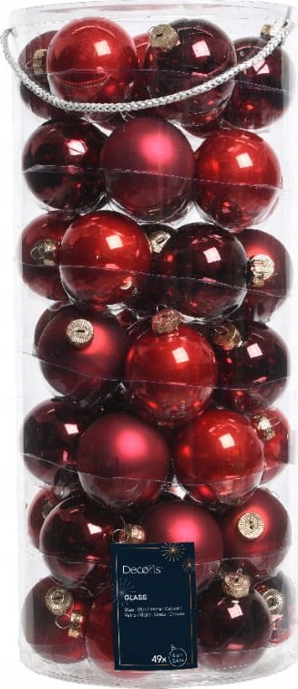 Kaemingk Zestaw 49 szklanych bombek choinkowych 6cm Czerwone błyszczące matowe