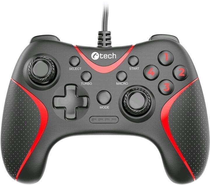 C-TECH gamepad Theon pro PC/PS3, 2 programovatelná makro tlačítka, 2x analog, X-input, vibrační, 1,8m kab