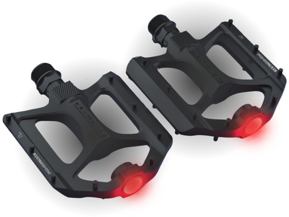 Pedały rowerowe platformowe aluminiowe z pinami i światłem, czarne