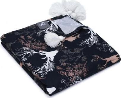 PULP BAMBOO Otulacz Bambusowy z Pomponikami - Jelonki Ciemne