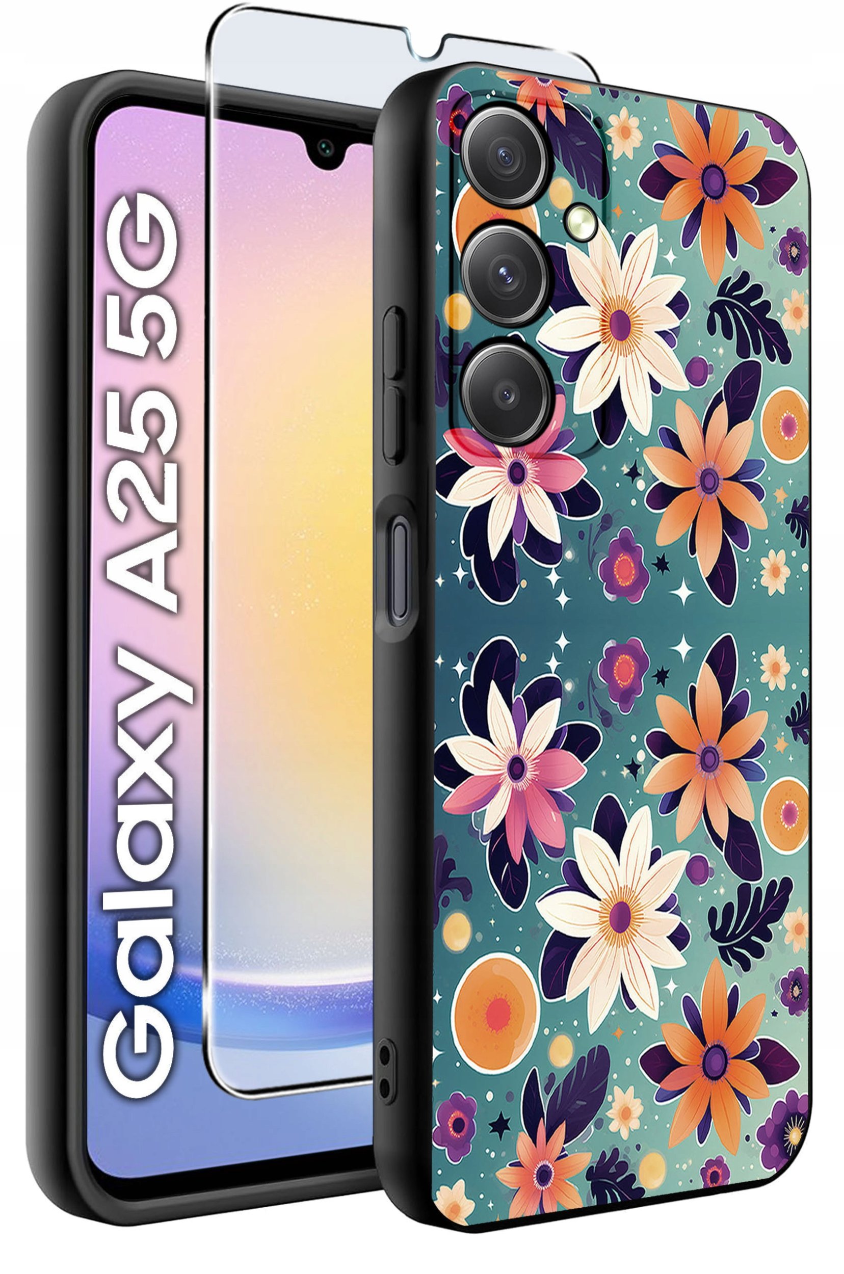 ETUI do Samsung A25 5G WZORY | SILIKONOWE MATT CASE + SZKŁO HARTOWANE 9H