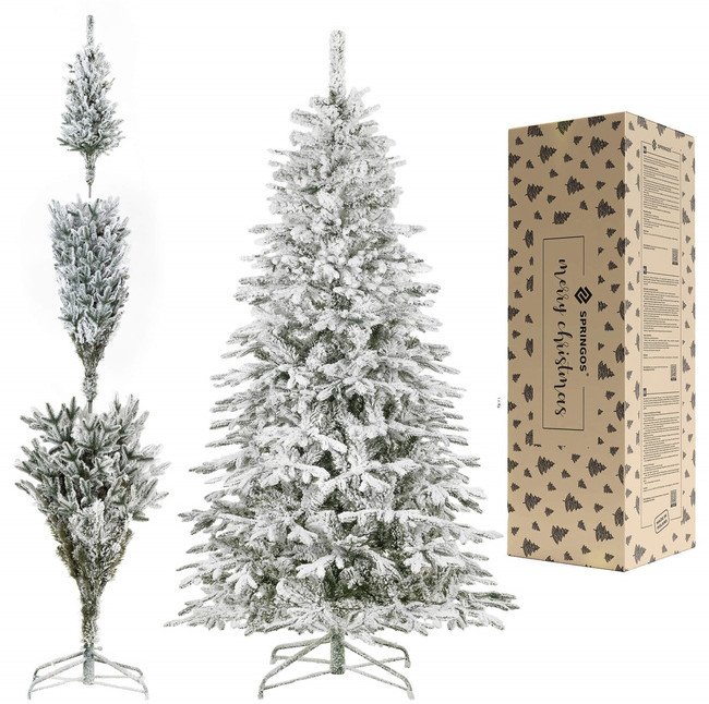 Choinka sztuczna 250 cm świerk ośnieżony jak żywy, nowoczesny, ze stojakiem UNIWERSALNY