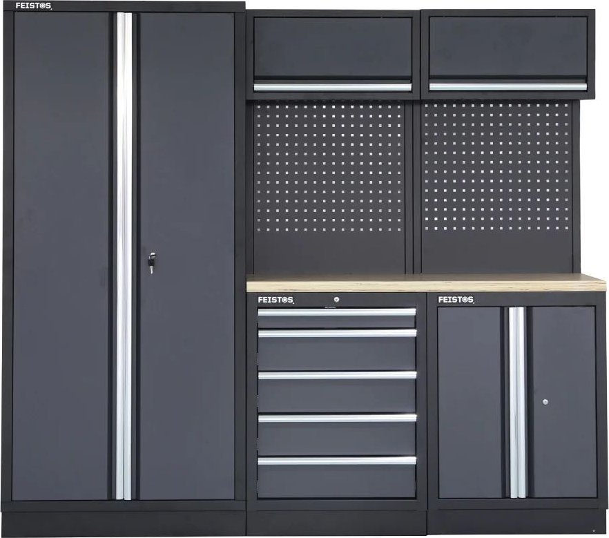 Costway Feistos Wyposażenie warsztatu Szafka narzędziowa Apollo 1 łącznie z perforowaną ścianą Szary/Czarny 228x46x200cm
