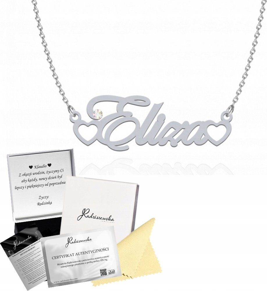 Radziszewska Jewellery Naszyjnik z Imieniem Indywidualnym Imię srebro 925 DEDYKACJA GRATIS