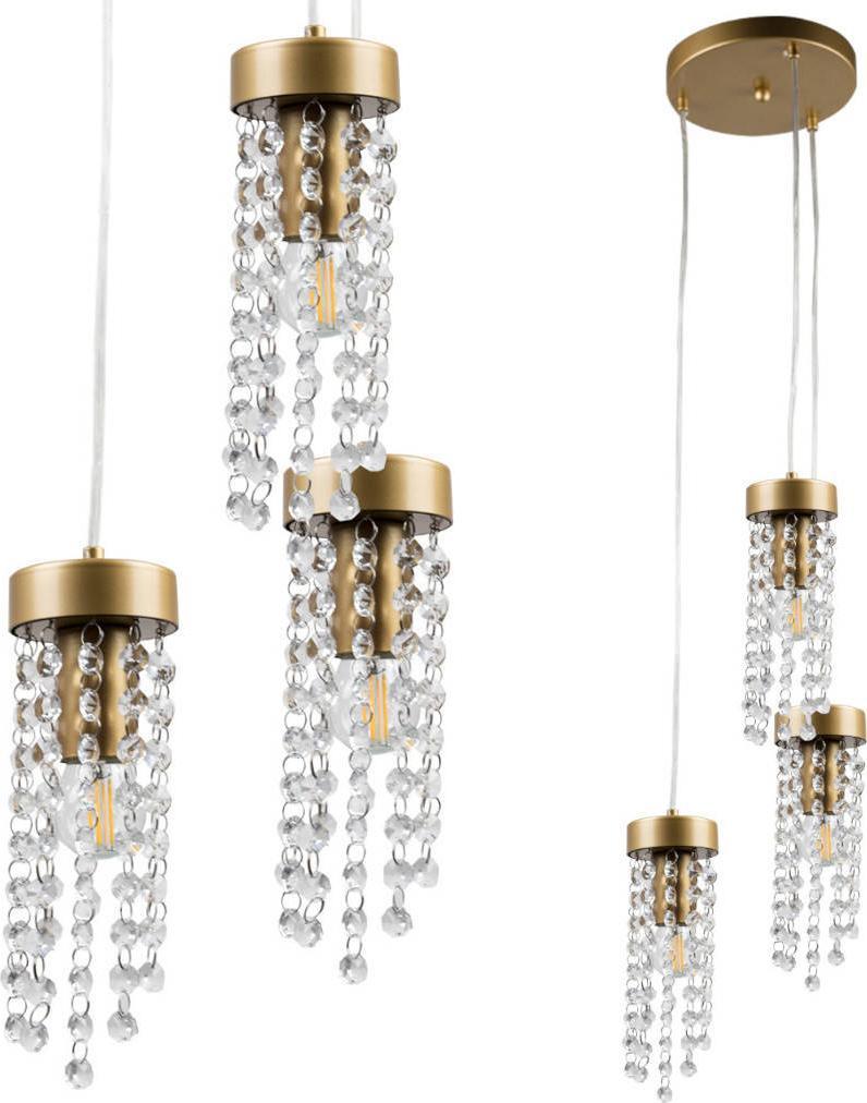 Lampa wisząca Polux LAMPA wisząca GEA 316295 Polux glamour OPRAWA zwis z kryształkami kaskada złota