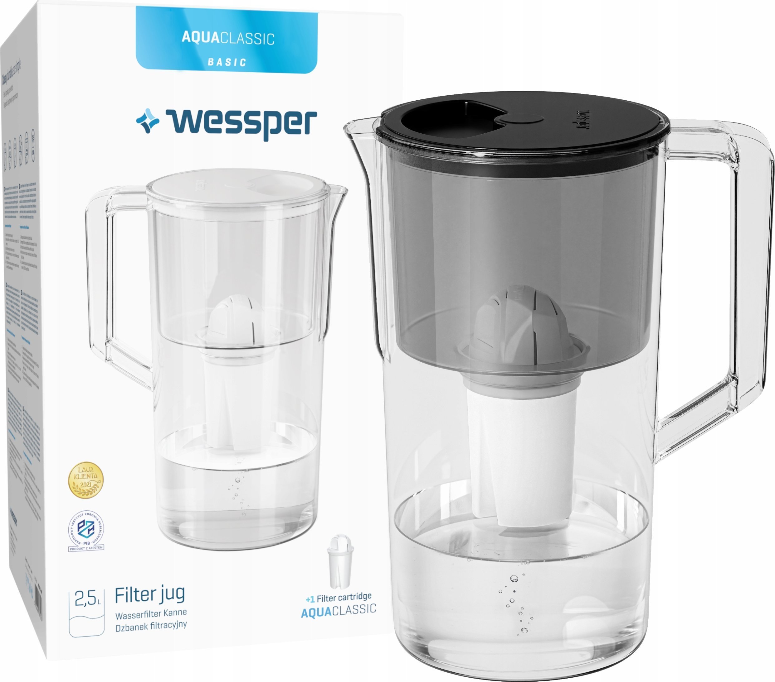 Dzbanek filtrujący Wessper AquaClassic Basic 2.5L czarny