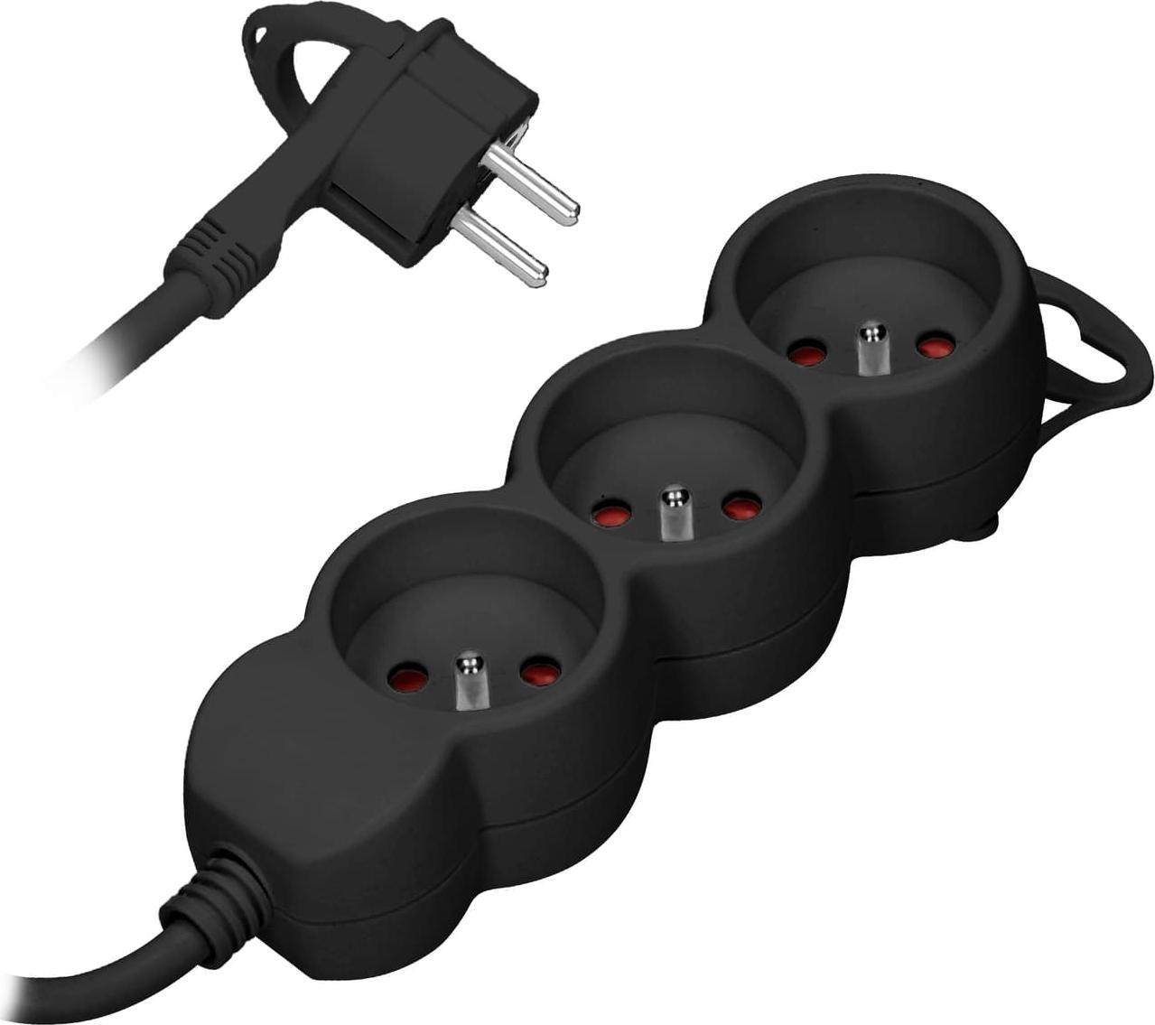 Orno Przedłużacz 3-krotny 2P+Z, 3m H05VV-F 3x1,0mm?, Imax=10A, płaska wtyczka, czarny