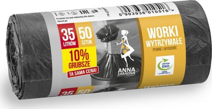 Anna Zaradna Worki na śmieci ANNA ZARADNA, wytrzymałe, 10% grubsze, 35L 50 szt.