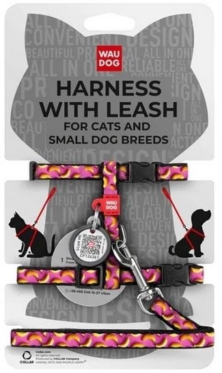 Collar WauDog Nylon Szelki se smyczą nylonowe anatomiczne w kształcie litery H, z QR-paszportem, plastikowy fastex, wzór BANANY NA RÓŻU, rozmiar XS