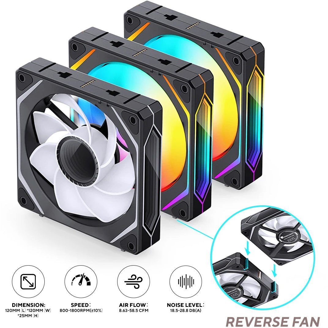 Jonsbo ZL-120BR PWM ARGB Lüfter 3er Pack, umgekehrte Ausrichtung - 120mm, schwarz