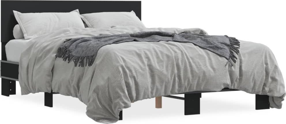 Rama Łóżka, Czarna, 120X190 Cm, Materiał Drewnopochodny I Metal