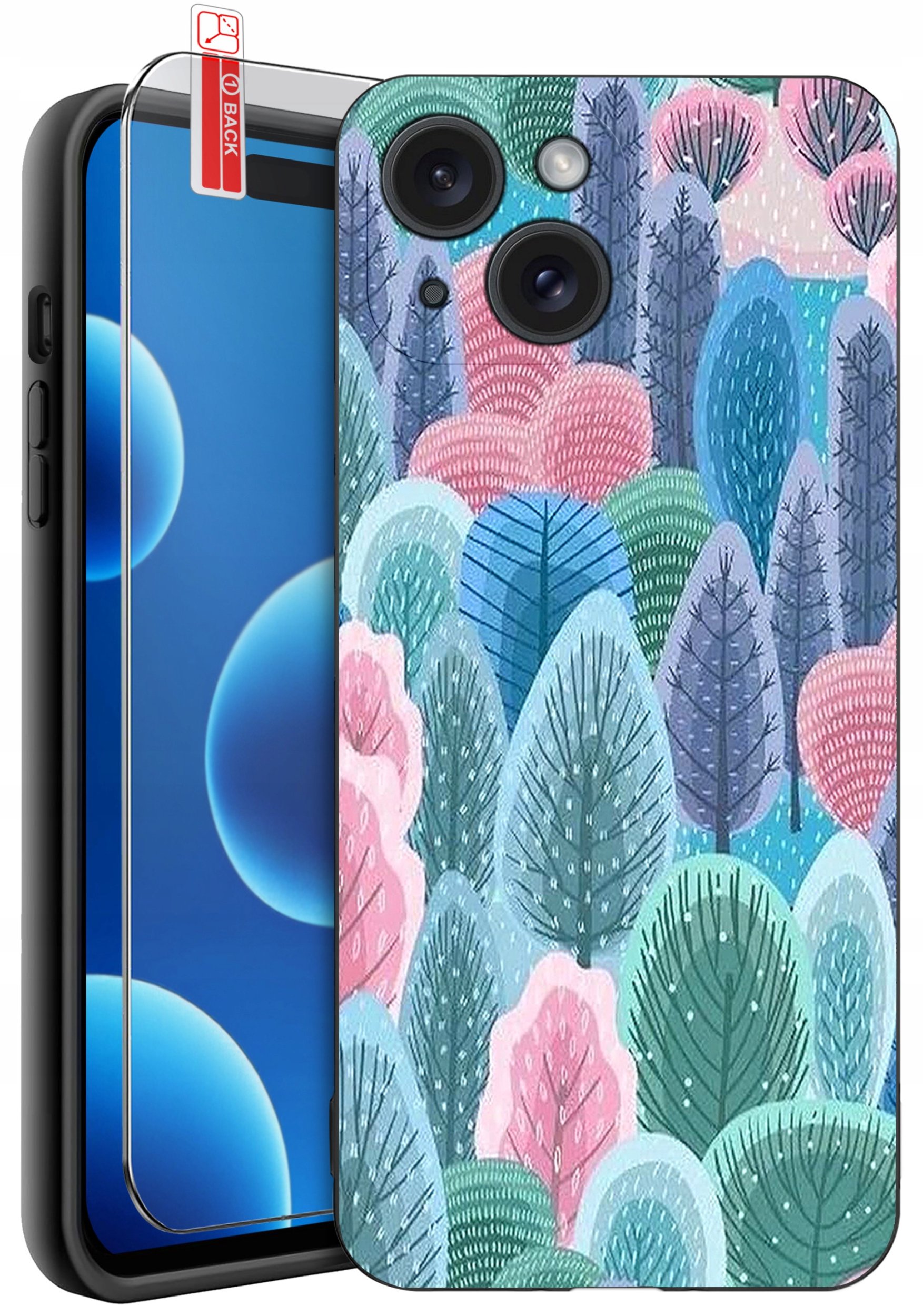 ETUI do iPhone 15 | WZORY | SILIKONOWE MATT CASE + SZKŁO 9H