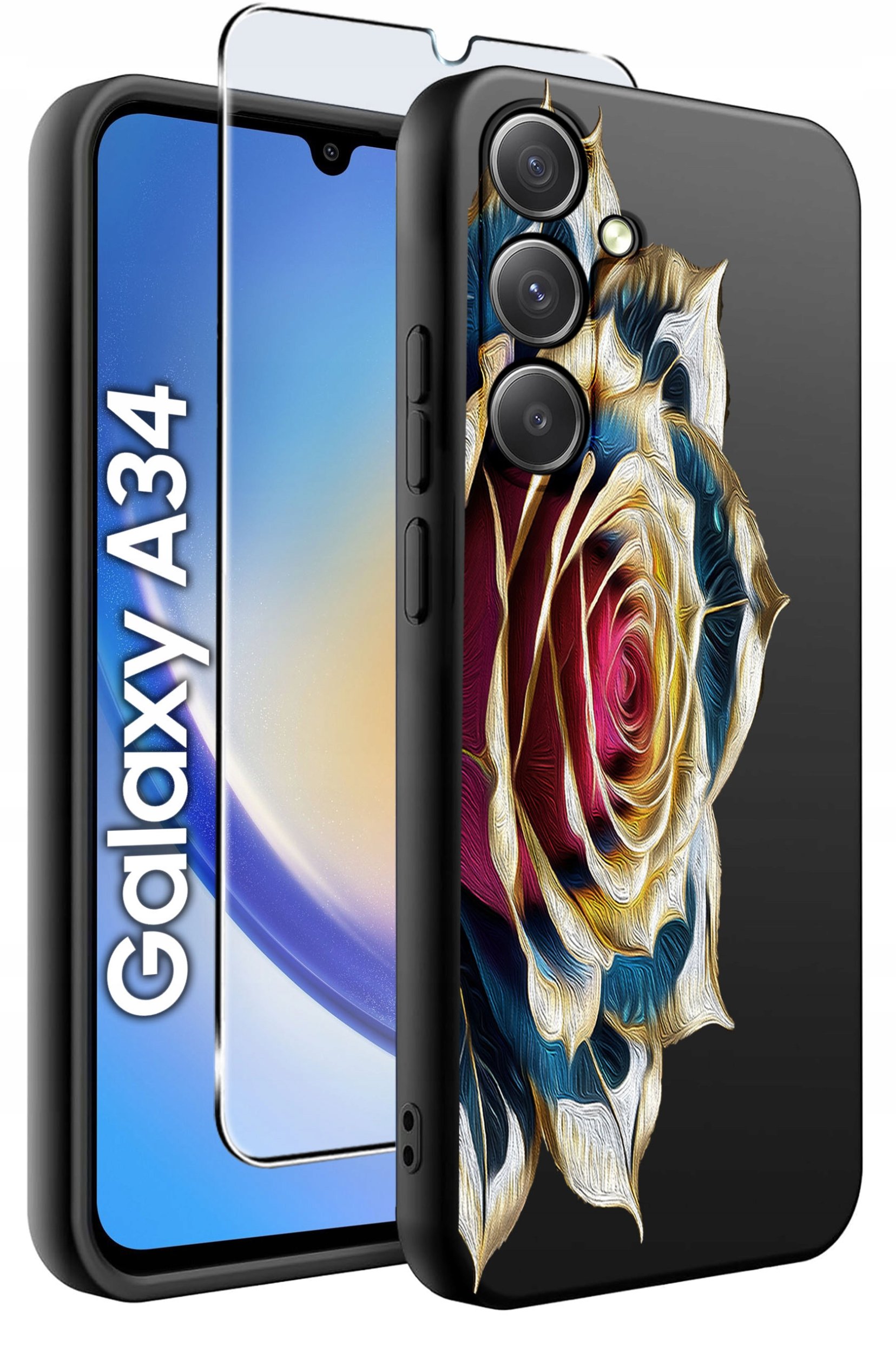 ETUI do Samsung A34 5G WZORY | SILIKONOWE MATT CASE + SZKŁO 9H