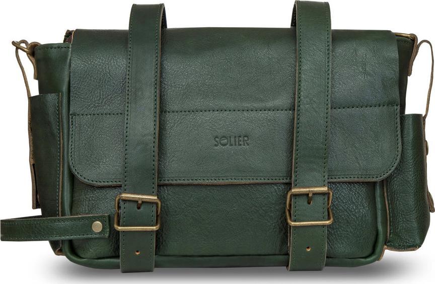 Solier Gold Skórzana torba rowerowa na kierownicę / ramę SR02 Assen butelkowa zieleń NoSize