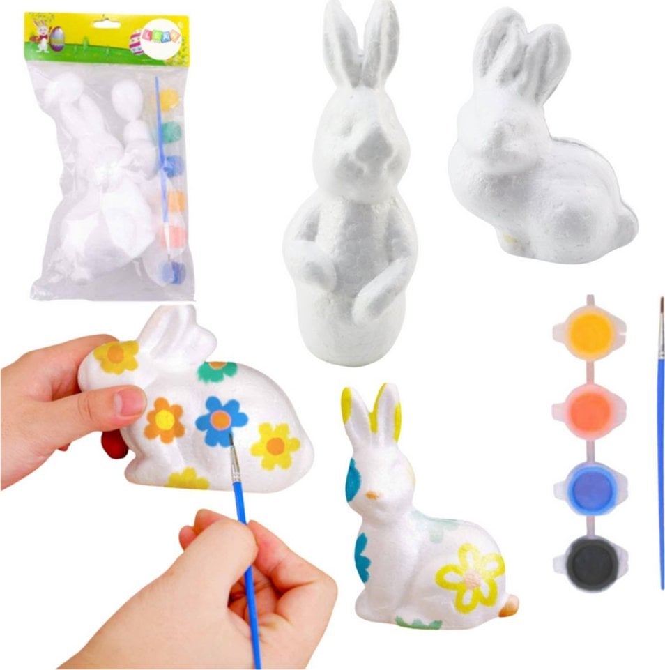 Zestaw Do Malowania Styropianowych Ozdób 4 Zające Farby Pędzelek LEAN TOYS