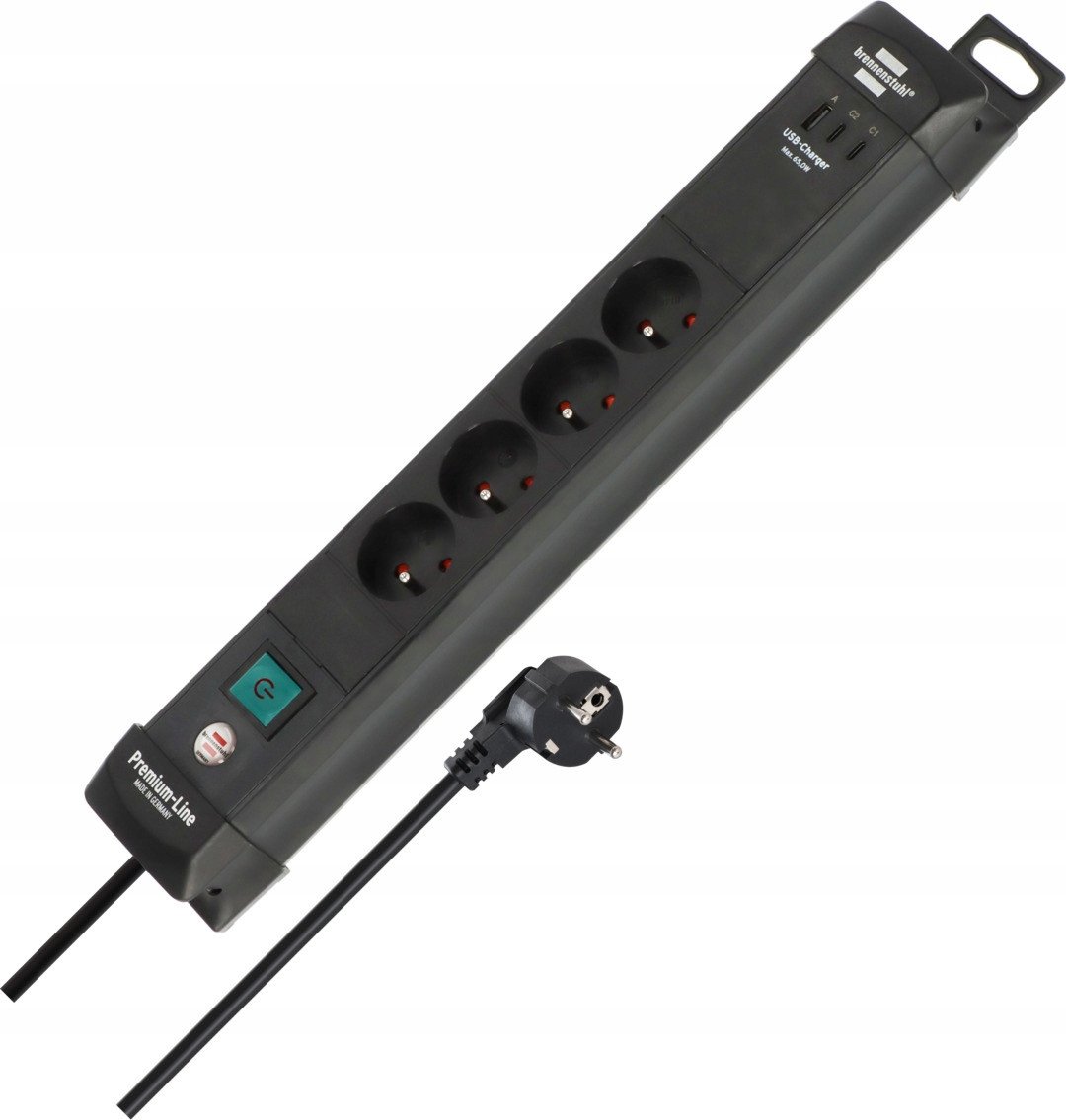 BRENNENSTUHL LISTWA ZASILAJĄCA “PREMIUM-LINE“ 4 GN 3M CZARNA, 2XUSB-C PD 65W, USB-A 18W