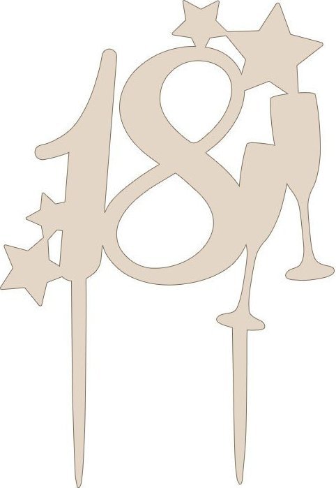 TOPPER na tort na 18 Kieliszki i Gwiazdki DREWNIANY