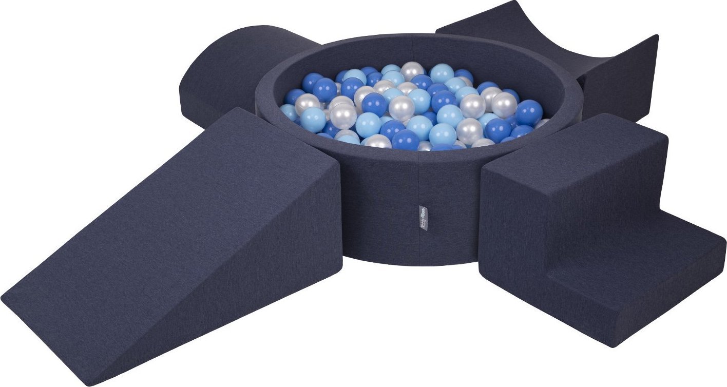 KiddyMoon KiddyMoon Piankowy plac zabaw PPZP-OK30D-115 z piłeczkami granatowy: babyblue-niebieski-perła basen 200/klin L/rampa L/półwałek L/schodek Za