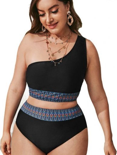 Strój kąpielowy wysoki stan czarny plus size XXL