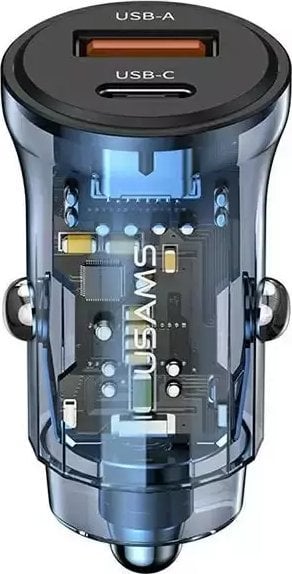 Ładowarka Usams Ładowarka samochodowa C32 1xUSB+1xUSB-C 30W Fast Charge niebieski/blue (US-CC164)