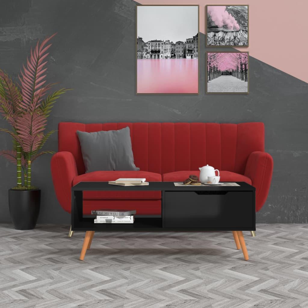 vidaXL Stolik kawowy, wysoki połysk, czarny, 100x49,5x43 cm, płyta