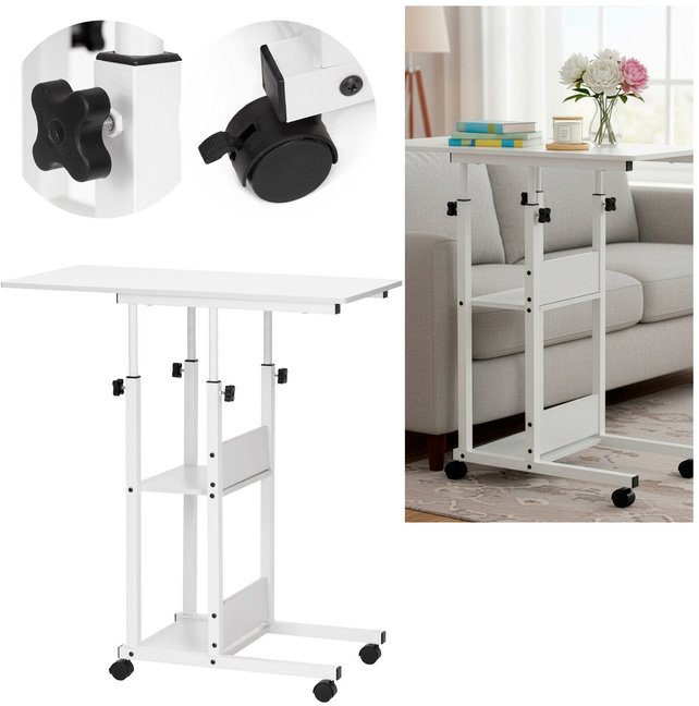 Biurko Springos Stolik na kółkach regulowane 76-86 cm biurko mobilny pod laptopa biały UNIWERSALNY