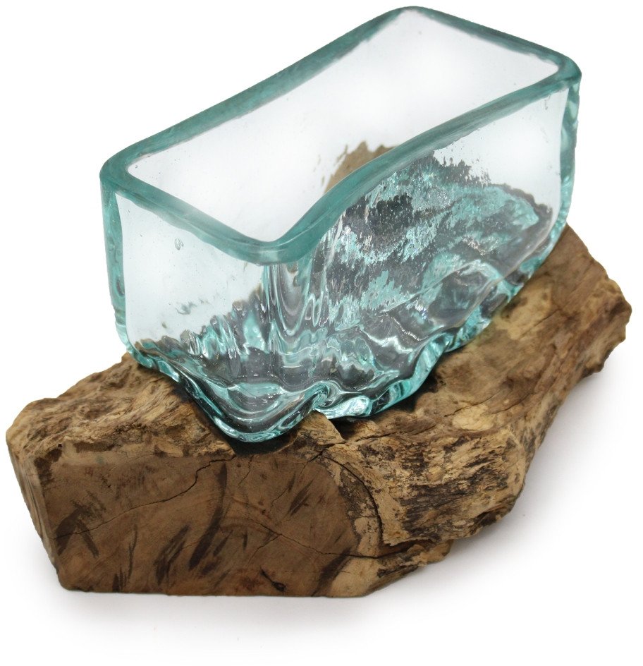 Szklana Misa Wtopiona w Drewno - Prostokątna