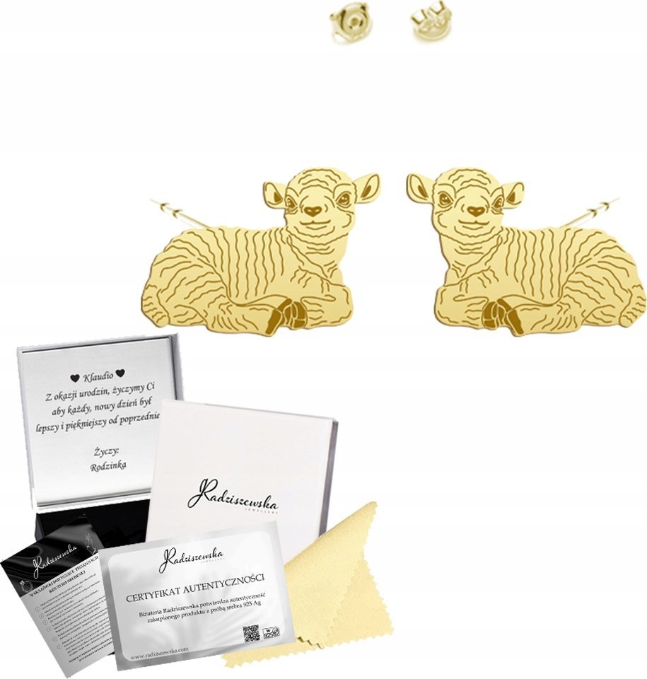 Radziszewska Jewellery Kolczyki Złote z Barankiem Wielkanocnym SREBRO 925 Prezent DEDYKACJA GRATIS