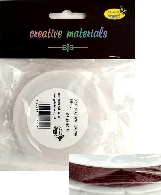 Drut stalowy 0.3mm duża szpula 100mb bordowy