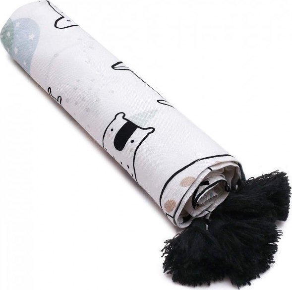 PULP BAMBOO Otulacz bawełniany z pomponikami - ŻYRAFKI