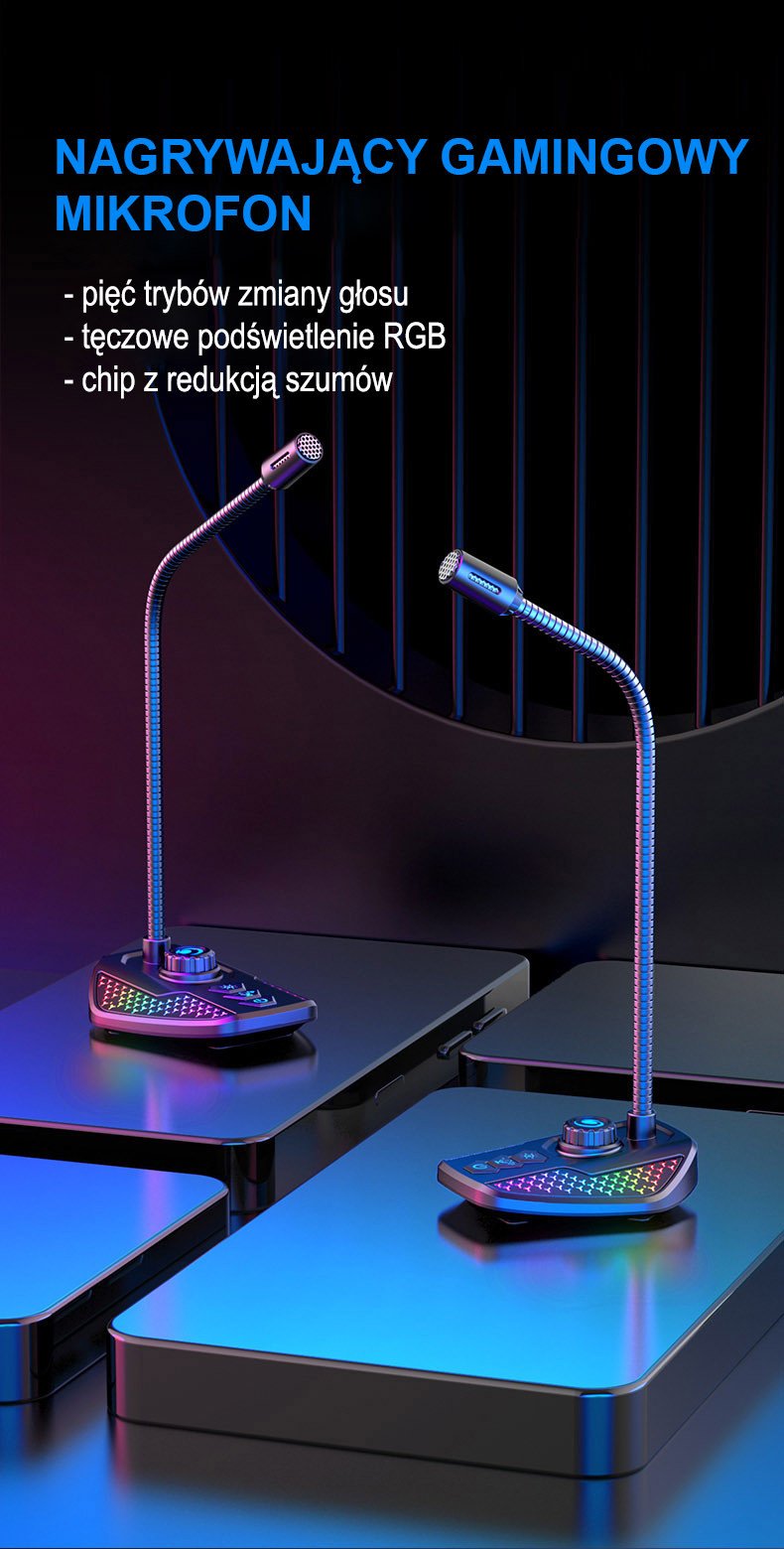 MIKROFON GAMINGOWY RGB DO KOMPUTERA LAPTOPA LED