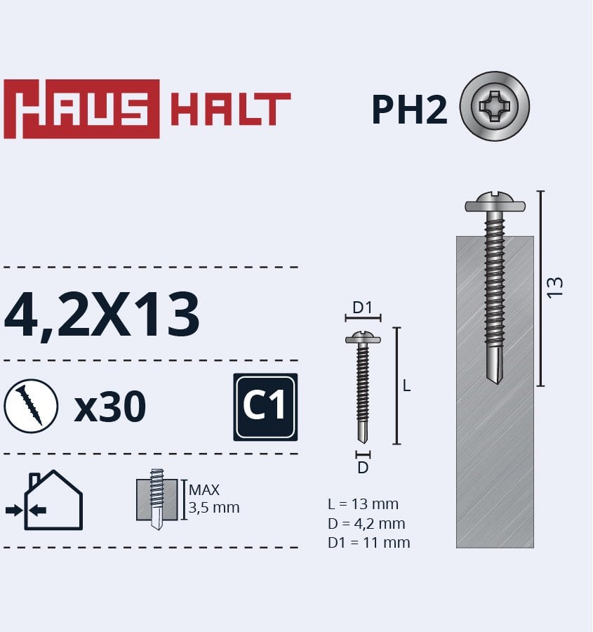 SELF SCR 4,2X13 MET/MET+DRILL ZN 30PCS