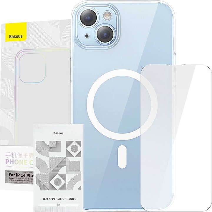Baseus Magnetyczne Etui Baseus Crystal Series do iPhone 14 Plus + szkło hartowane