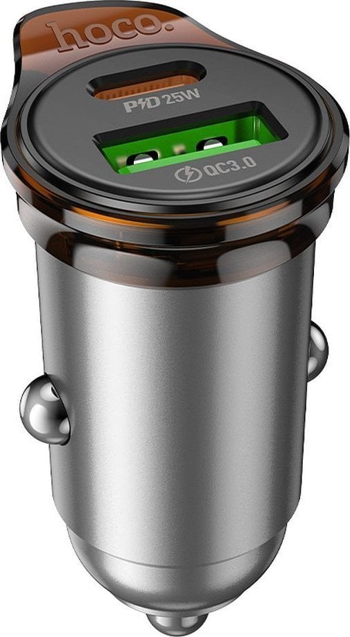 HOCO ładowarka samochodowa USB A + Typ C + kabel Typ C do Lightning PD QC3.0 43W NZ16A szara