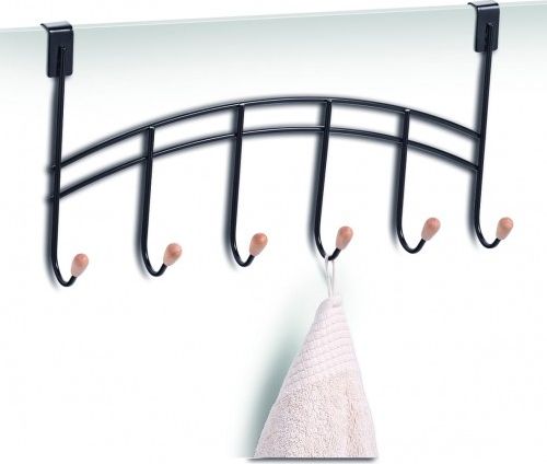 Zeller Wieszak z 6 haczyków metalowych / drewno, czarny