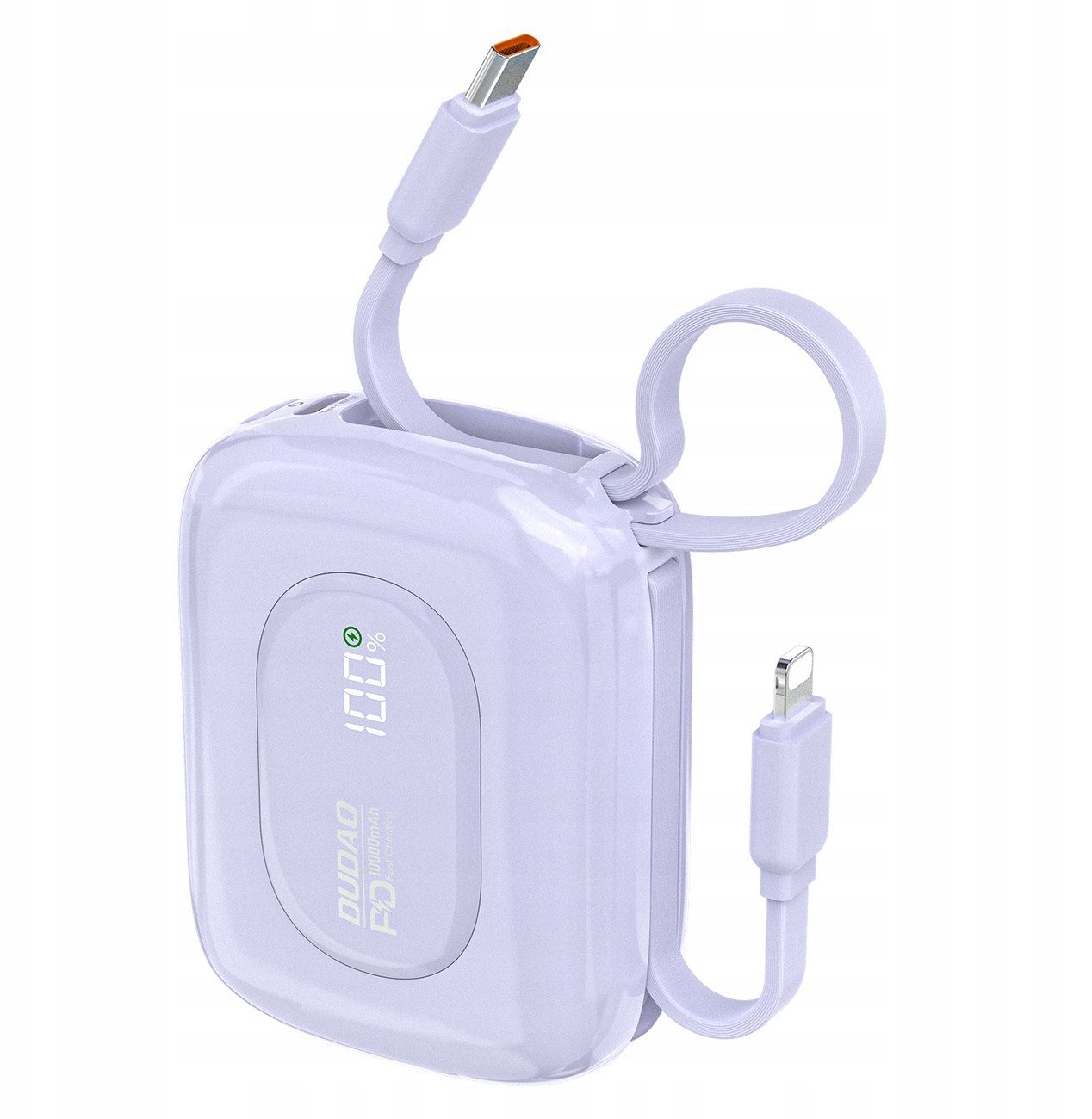Powerbank Dudao K32 10000 mAh z wbudowanym kablem USB-C/Lightning - fioletowy