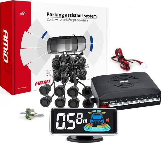 AMiO Czujniki parkowania cofania LED 3D przód tył czarne GOLD 18mm AMIO-03192