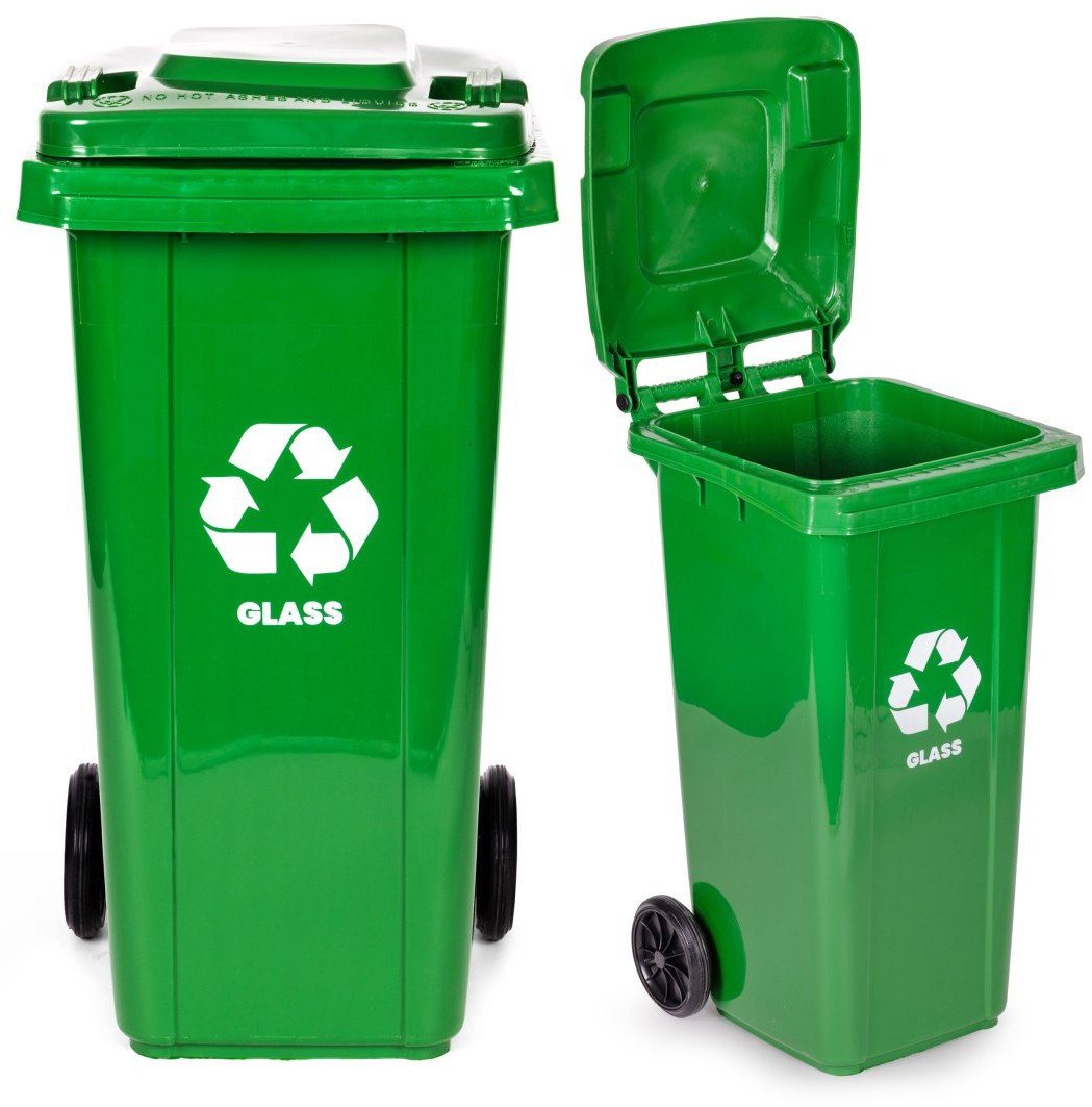 Kosz na smieci pojemnik 120L kubeł śmietnik zielony szkło gumowe koła EDUKAMP