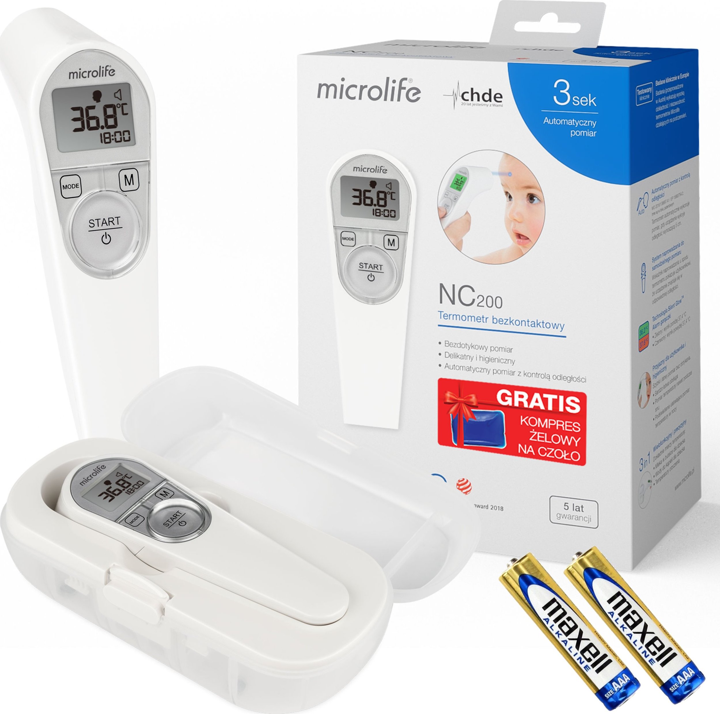 Microlife Termometr medyczny bezdotykowy bezkontaktowy NC200 + Kompres Żel