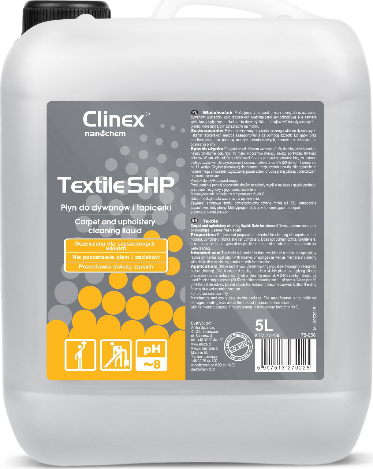 Clinex Płyn do prania czyszczenia dywanów mebli i tapicerki CLINEX Textile SHP 5L Płyn do prania czyszczenia dywanów mebli i tapicerki CLINEX Textile