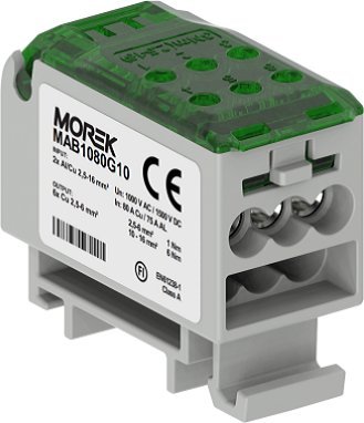 Blok Rozdzielczy Zielony 2X 2.5-16Mm Wy: 6X 2.5-6Mm 1000Vac/1500Vdc Mab1080G10 Morek