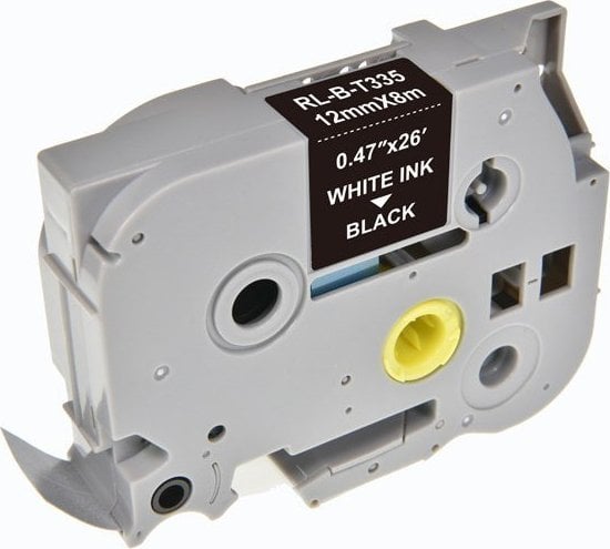 Kompatybilny taśma do drukarek etykiet, dla Brother, TZE-335, biały druk/czarny podkład, laminowane, 8m, 12mm