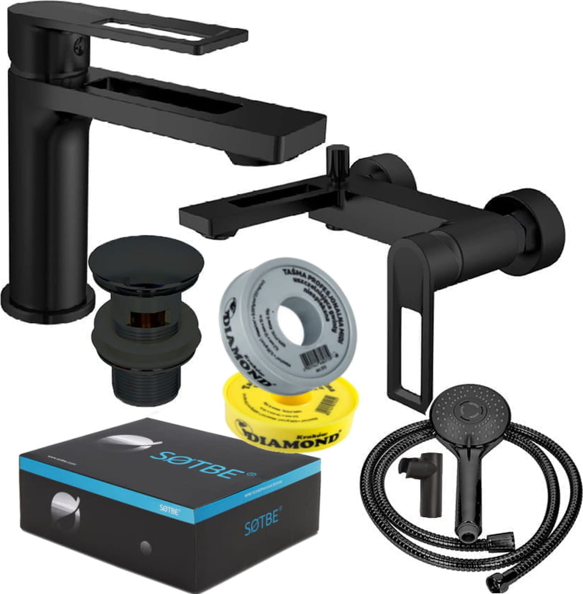 Sotbe SOTBE LOFT SVART bateria wannowa ścienna + bateria umywalkowa stojąca