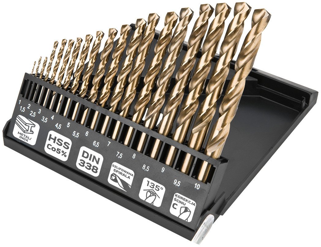 Wiertła do metalu HSS-Co 1.0-10.0 mm, zestaw 19 szt.