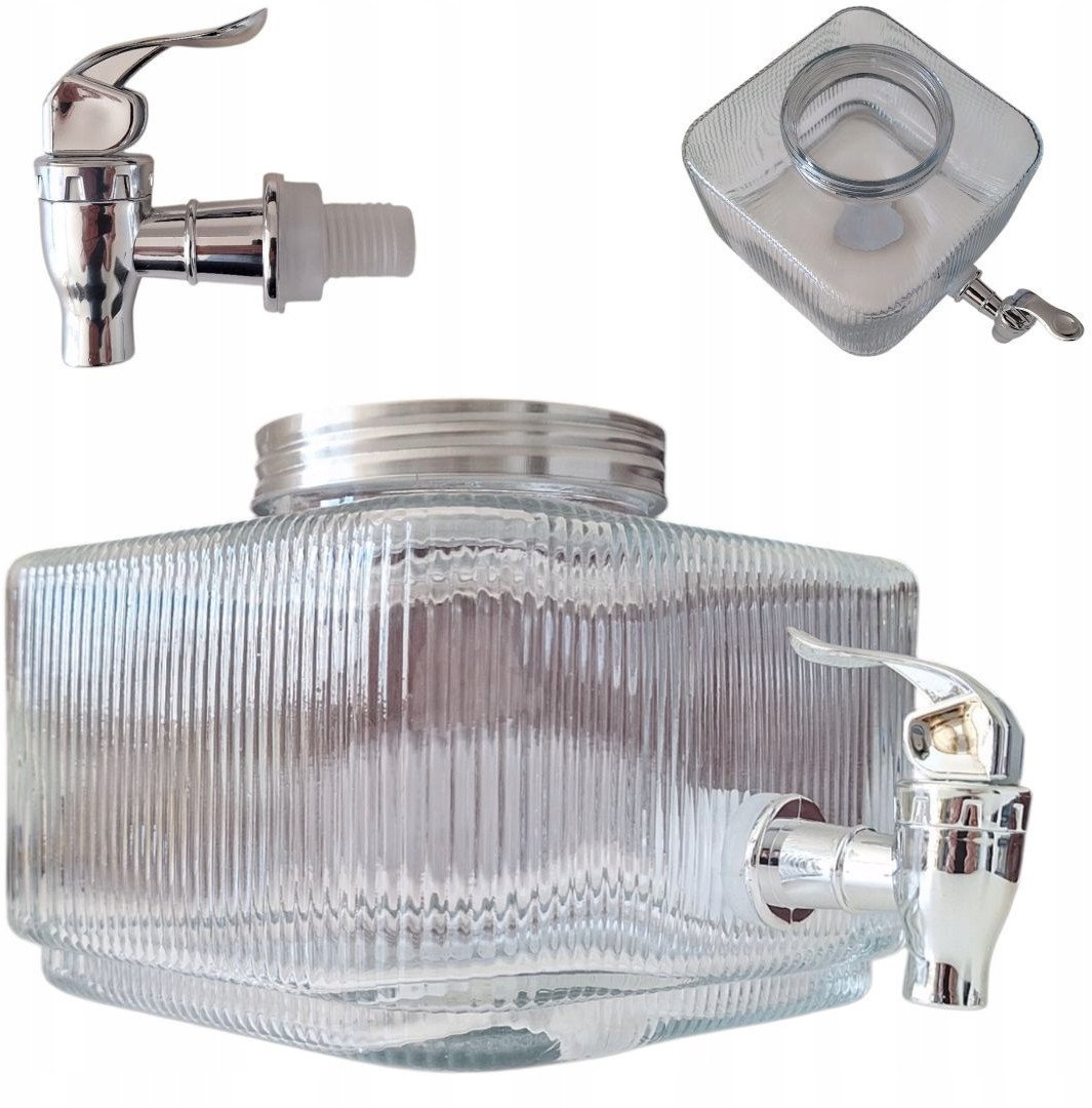 SŁÓJ SZKLANY 3l DO NAPOJÓW Z KRANIKIEM PŁASKI DO LODÓWKI